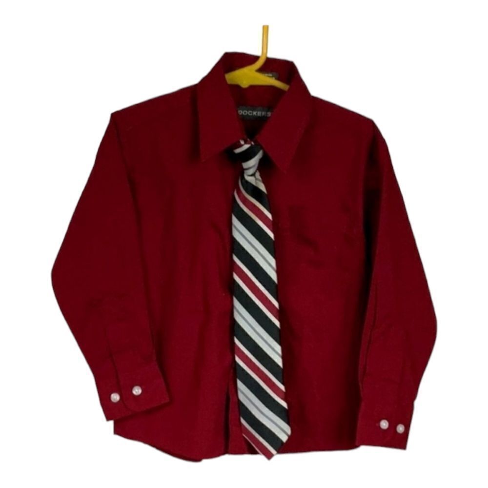 Dockers Boys Maroon Dress Shirt & Striped Clip-On Tie Matching Set Size 5 Formal